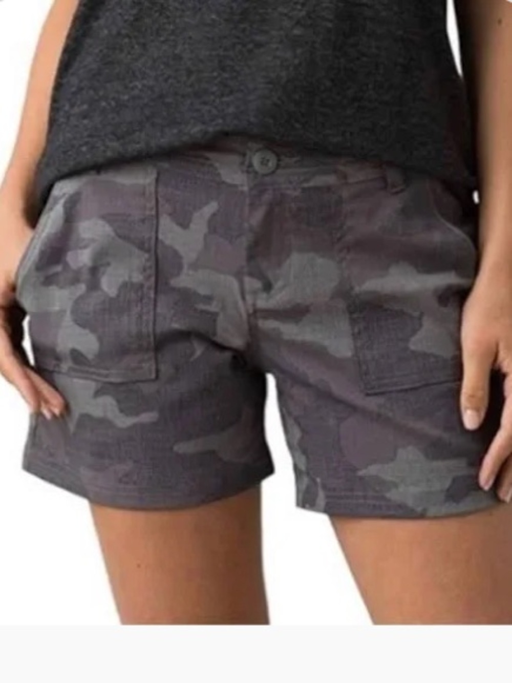 PRANA Gray Camo Print OLIVIA Nylon Stretch Gorpcore Hiking Shorts Outdoor Size 8